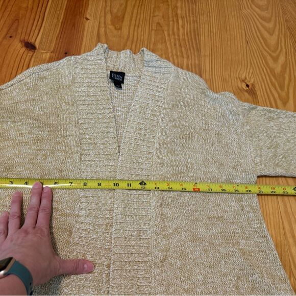EILEEN FISHER Cardigan Women’s LRG Textured Open Front Neck Cotton Green Beige - Picture 6 of 9